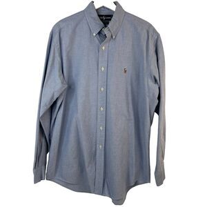Ralph Lauren Shirt Men's 16 34 Yarmouth Button Up Blue Preppy Natural Pony Logo